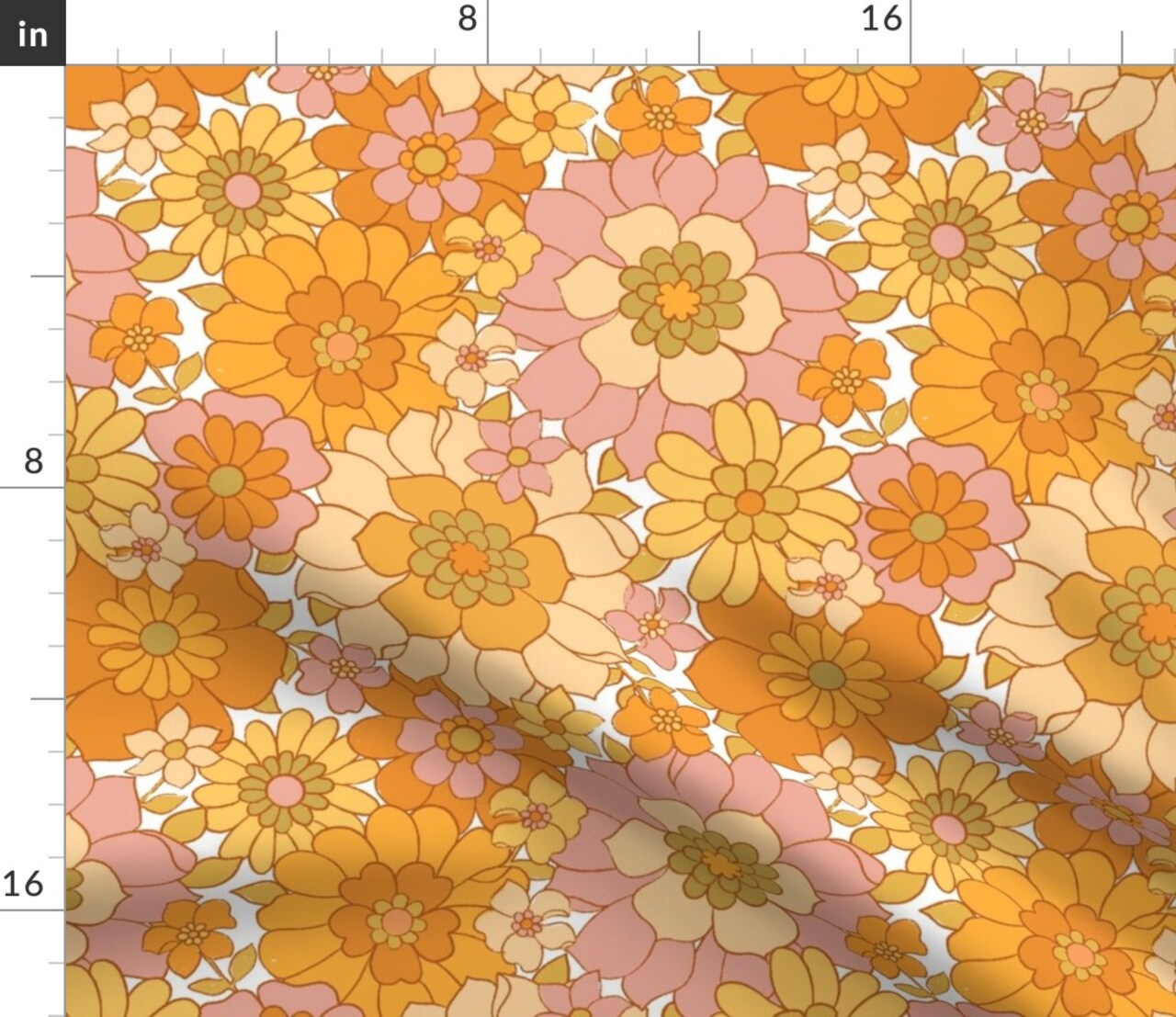 1970S Floral Orange Retro Flowers Vintage Boho 1960S Flower Power Bright Sunny Groovy Custom Printed Fabric by Spoonflower Various Fabrics by the Yard or Fat Quarter